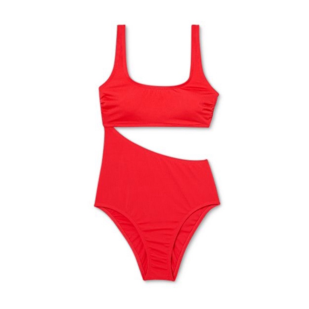 Ribbed Side Cut Out Medium Coverage One Piece Swimsuit - Kona Sol Lively Red